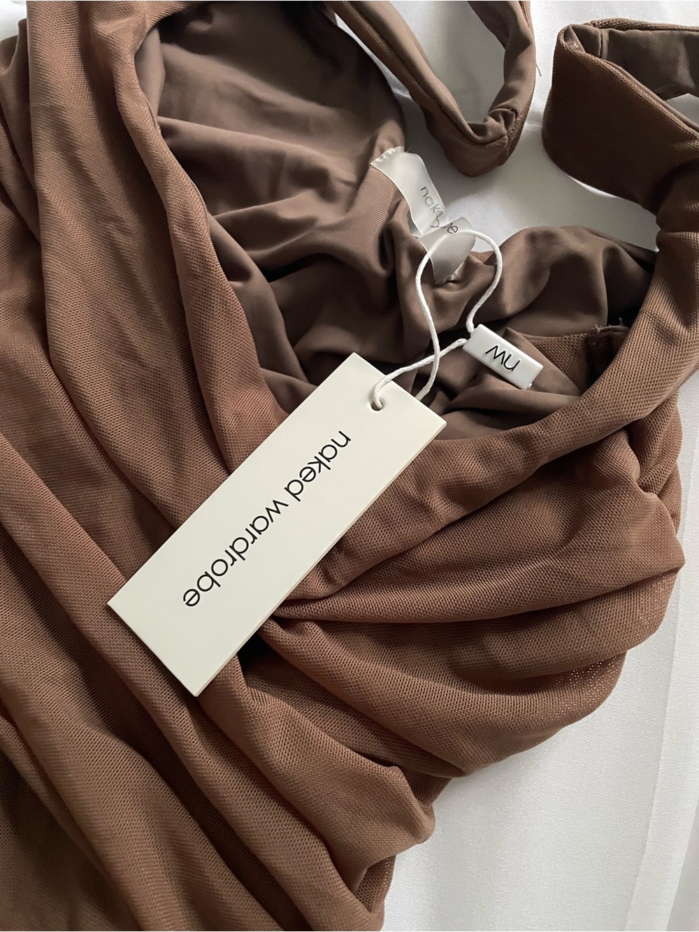 NWT Naked Wardrobe sexy mesh brown Mini Dress - Picture 8 of 10